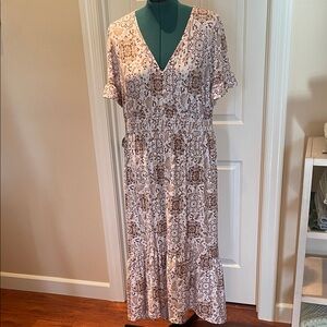 Derek Heart Beige and Brown Patterned Midi Dress Plus 2X